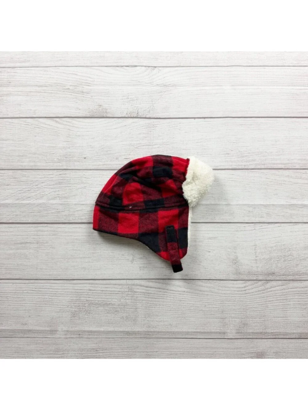 Old Navy Red Black Plaid Sherpa-Lined Trapper Hat NWT M 2T